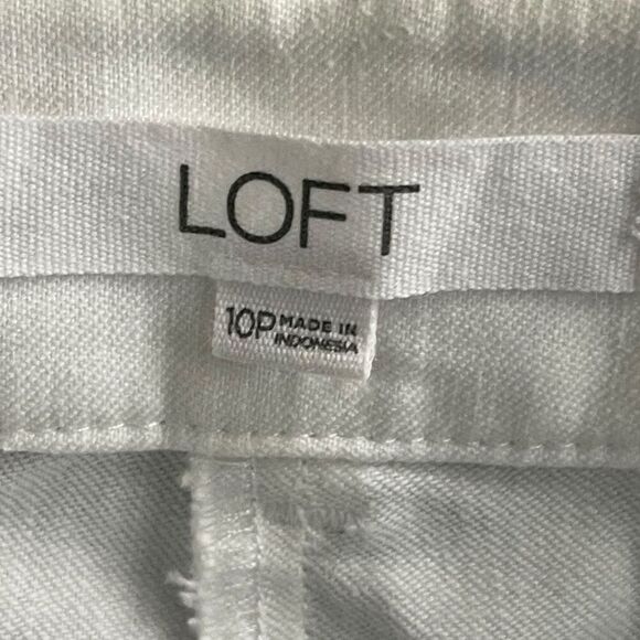 LOFT Cotton Linen Straight White Pants Sz 10 Petite Style # 761542 Fabric Belt - Picture 7 of 8